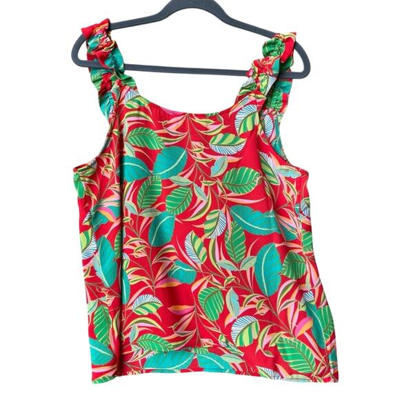 NWT New Rose & Olive Womens Medium Leafy Floral Sleeveless Ruffled Tank Top - Picture 2 of 4